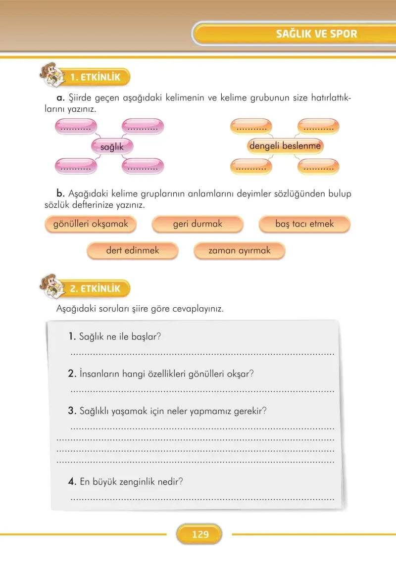 3. Sınıf Türkçe Ders Kitabı Cevapları İlke Yayınları Sayfa 129