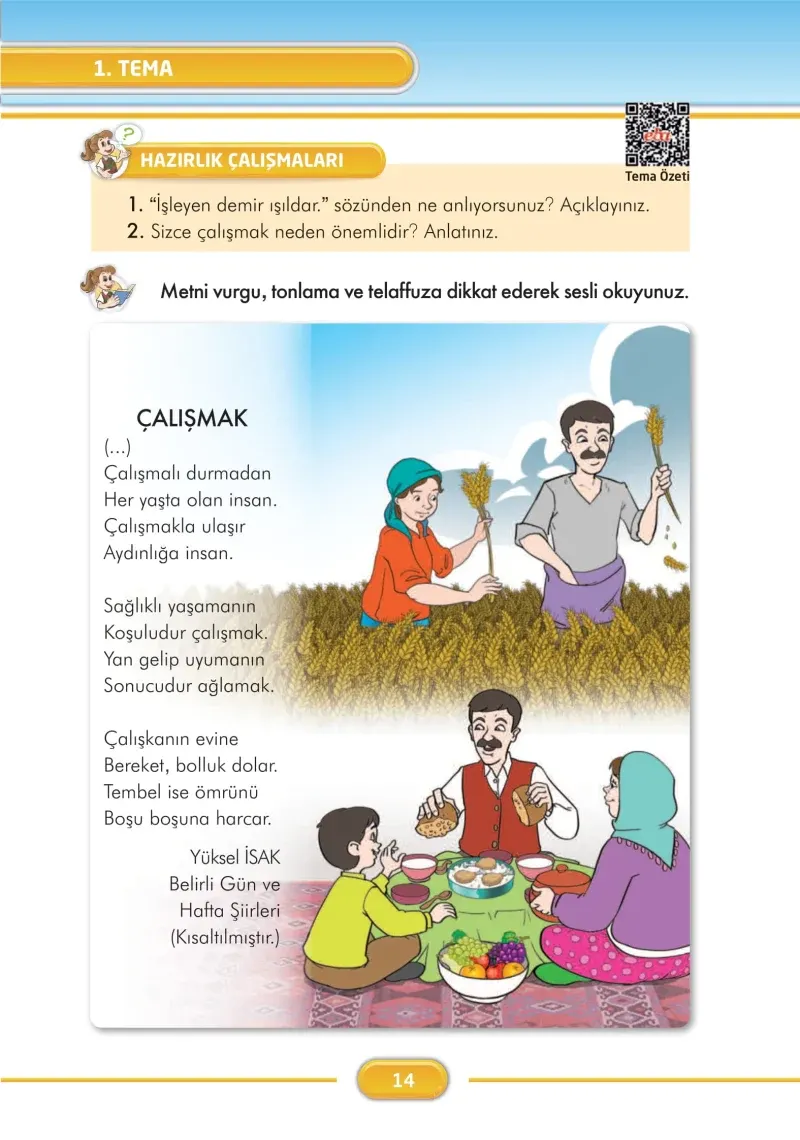 3. Sınıf Türkçe Ders Kitabı Cevapları İlke Yayınları Sayfa 14