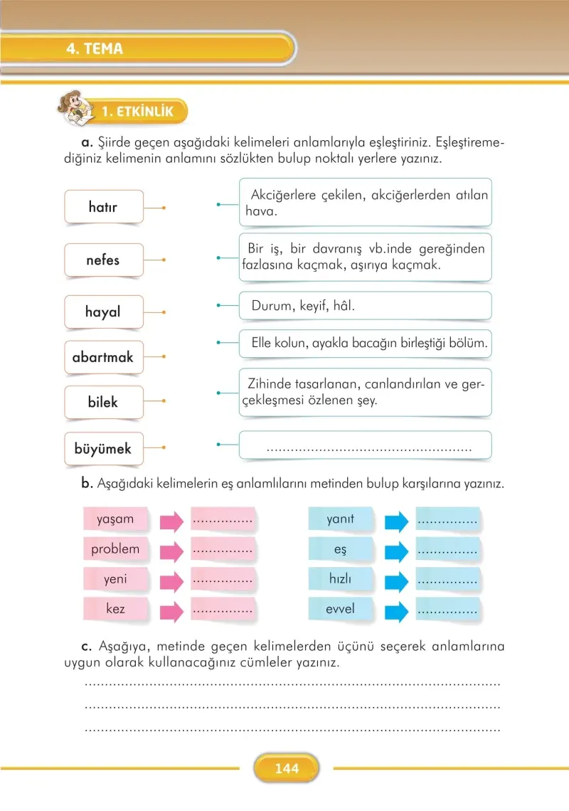 3. Sınıf Türkçe Ders Kitabı Cevapları İlke Yayınları Sayfa 144