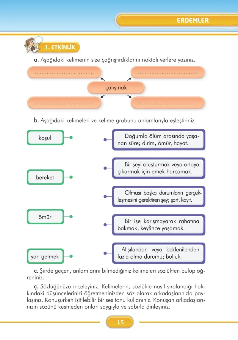 3. Sınıf Türkçe Ders Kitabı Cevapları İlke Yayınları Sayfa 15