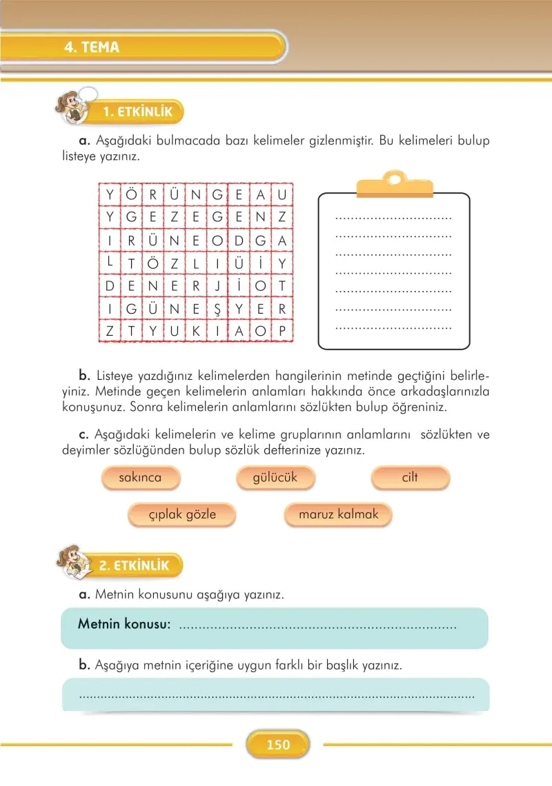 3. Sınıf Türkçe Ders Kitabı Cevapları İlke Yayınları Sayfa 150