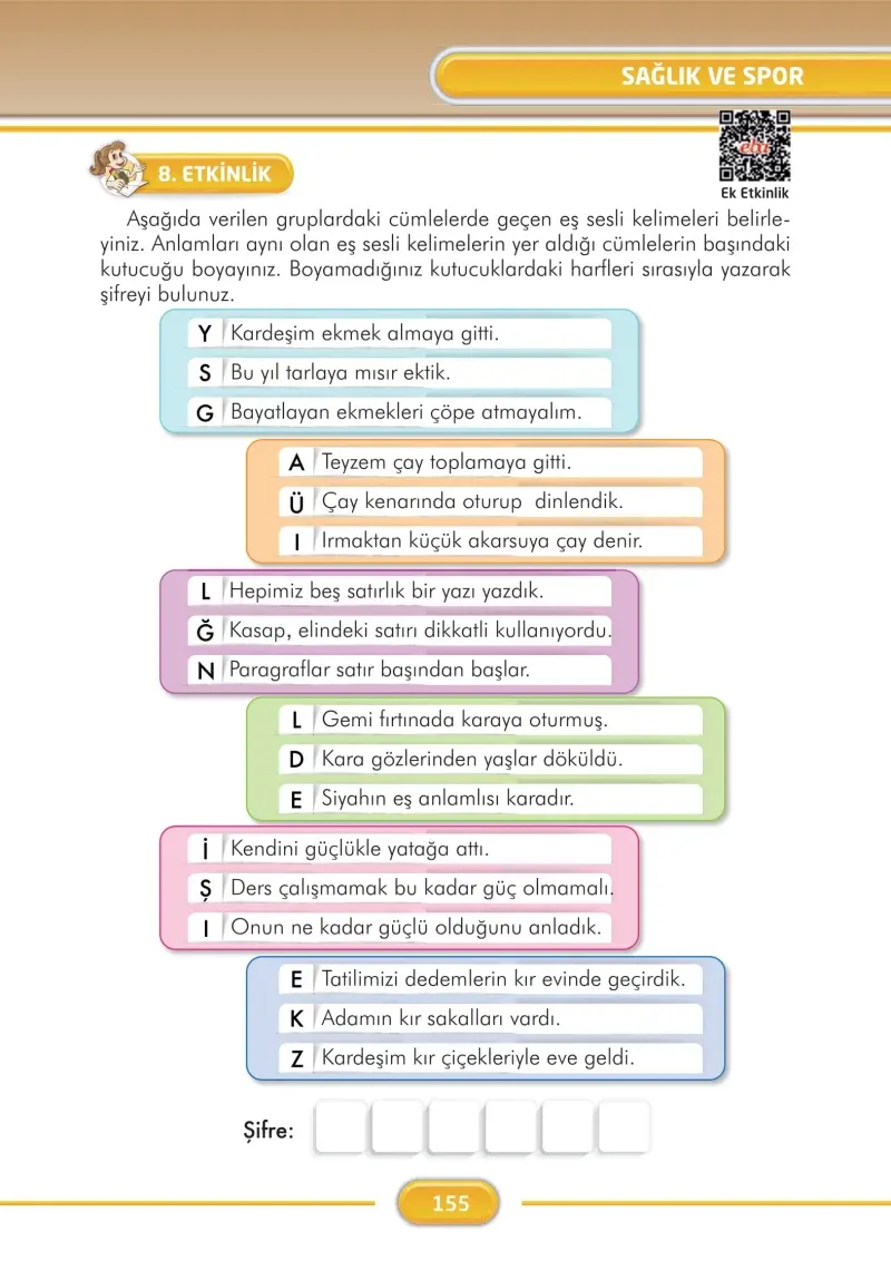 3. Sınıf Türkçe Ders Kitabı Cevapları İlke Yayınları Sayfa 155