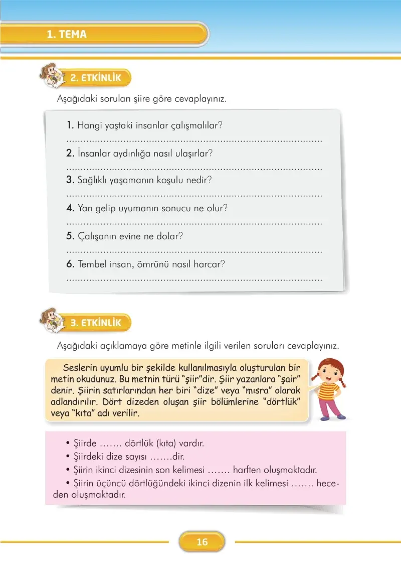 3. Sınıf Türkçe Ders Kitabı Cevapları İlke Yayınları Sayfa 16