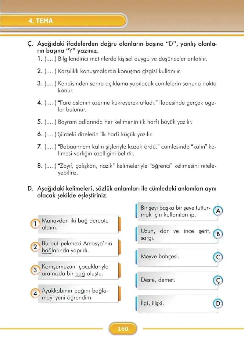 3. Sınıf Türkçe Ders Kitabı Cevapları İlke Yayınları Sayfa 160