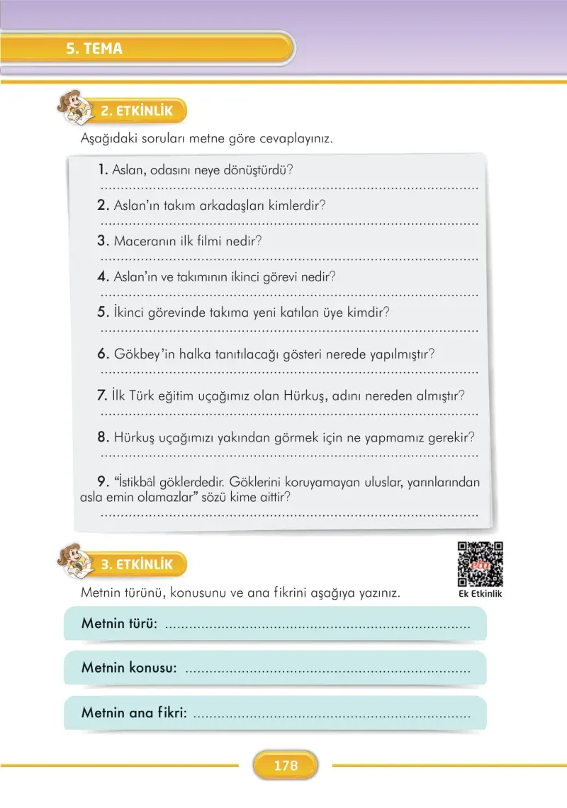 3. Sınıf Türkçe Ders Kitabı Cevapları İlke Yayınları Sayfa 178