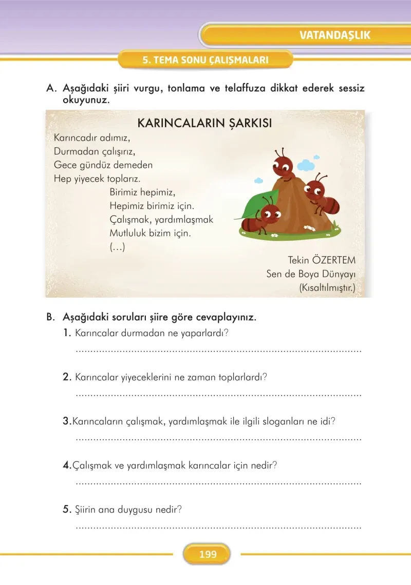 3. Sınıf Türkçe Ders Kitabı Cevapları İlke Yayınları Sayfa 199