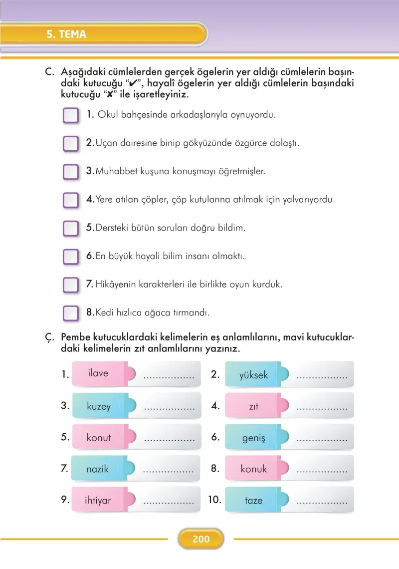 3. Sınıf Türkçe Ders Kitabı Cevapları İlke Yayınları Sayfa 200