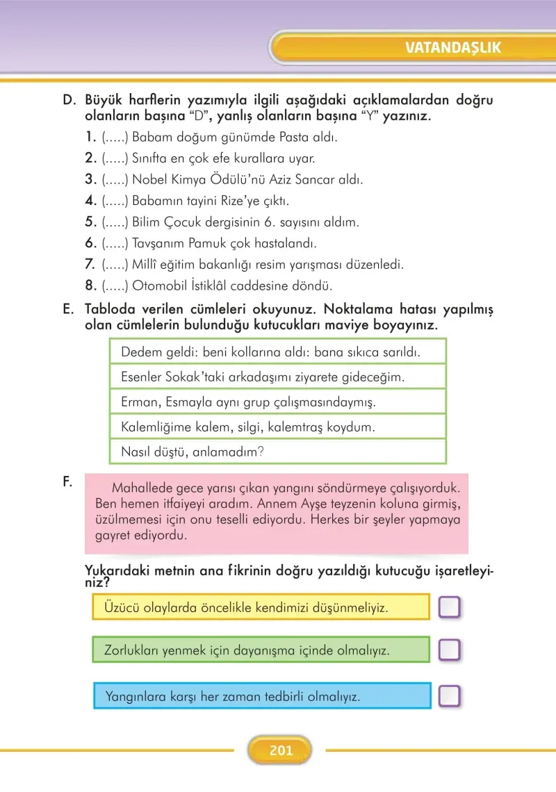 3. Sınıf Türkçe Ders Kitabı Cevapları İlke Yayınları Sayfa 201