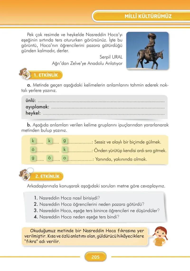 3. Sınıf Türkçe Ders Kitabı Cevapları İlke Yayınları Sayfa 205