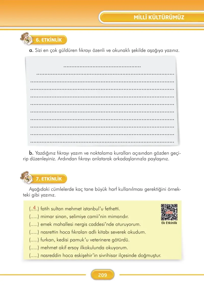 3. Sınıf Türkçe Ders Kitabı Cevapları İlke Yayınları Sayfa 209