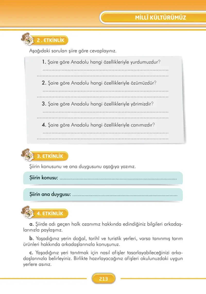 3. Sınıf Türkçe Ders Kitabı Cevapları İlke Yayınları Sayfa 213