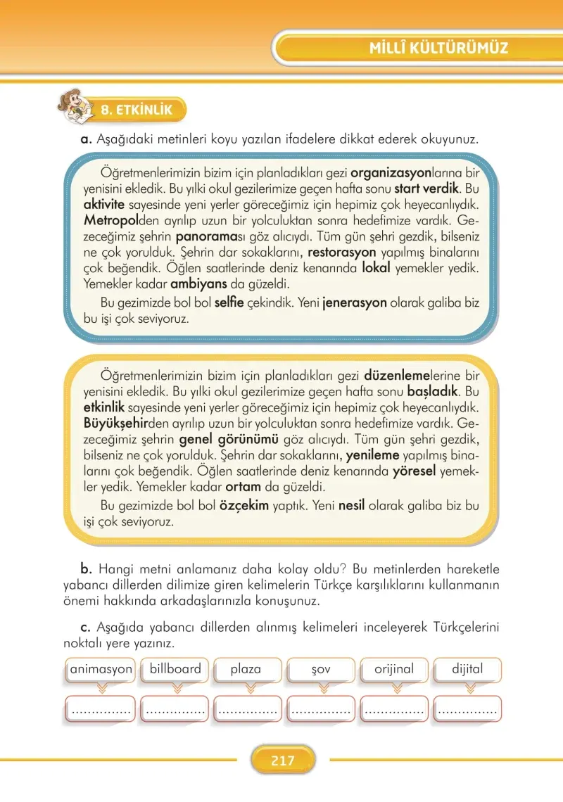3. Sınıf Türkçe Ders Kitabı Cevapları İlke Yayınları Sayfa 217