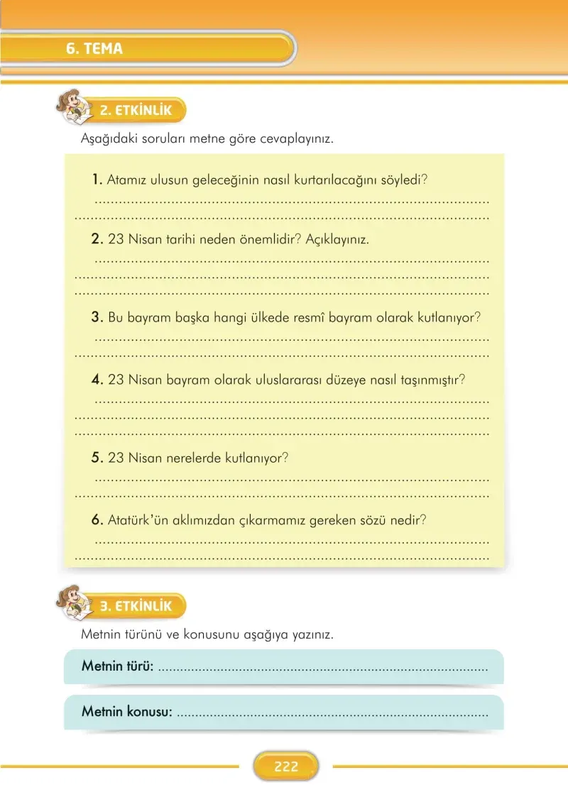 3. Sınıf Türkçe Ders Kitabı Cevapları İlke Yayınları Sayfa 222