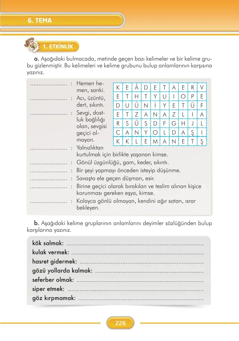 3. Sınıf Türkçe Ders Kitabı Cevapları İlke Yayınları Sayfa 226