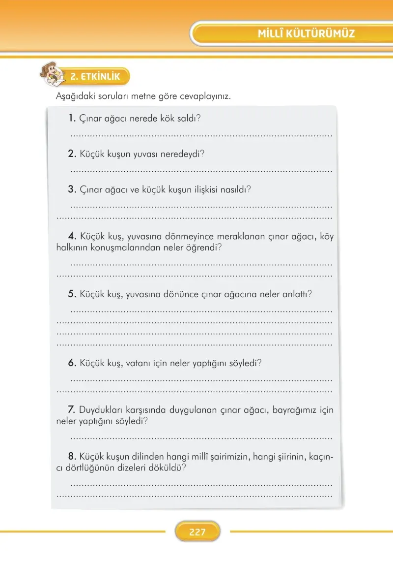 3. Sınıf Türkçe Ders Kitabı Cevapları İlke Yayınları Sayfa 227