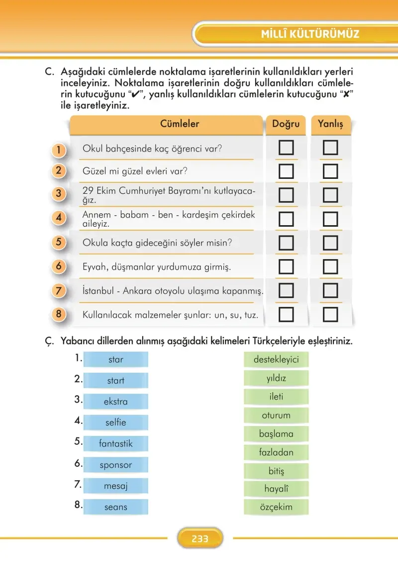 3. Sınıf Türkçe Ders Kitabı Cevapları İlke Yayınları Sayfa 233