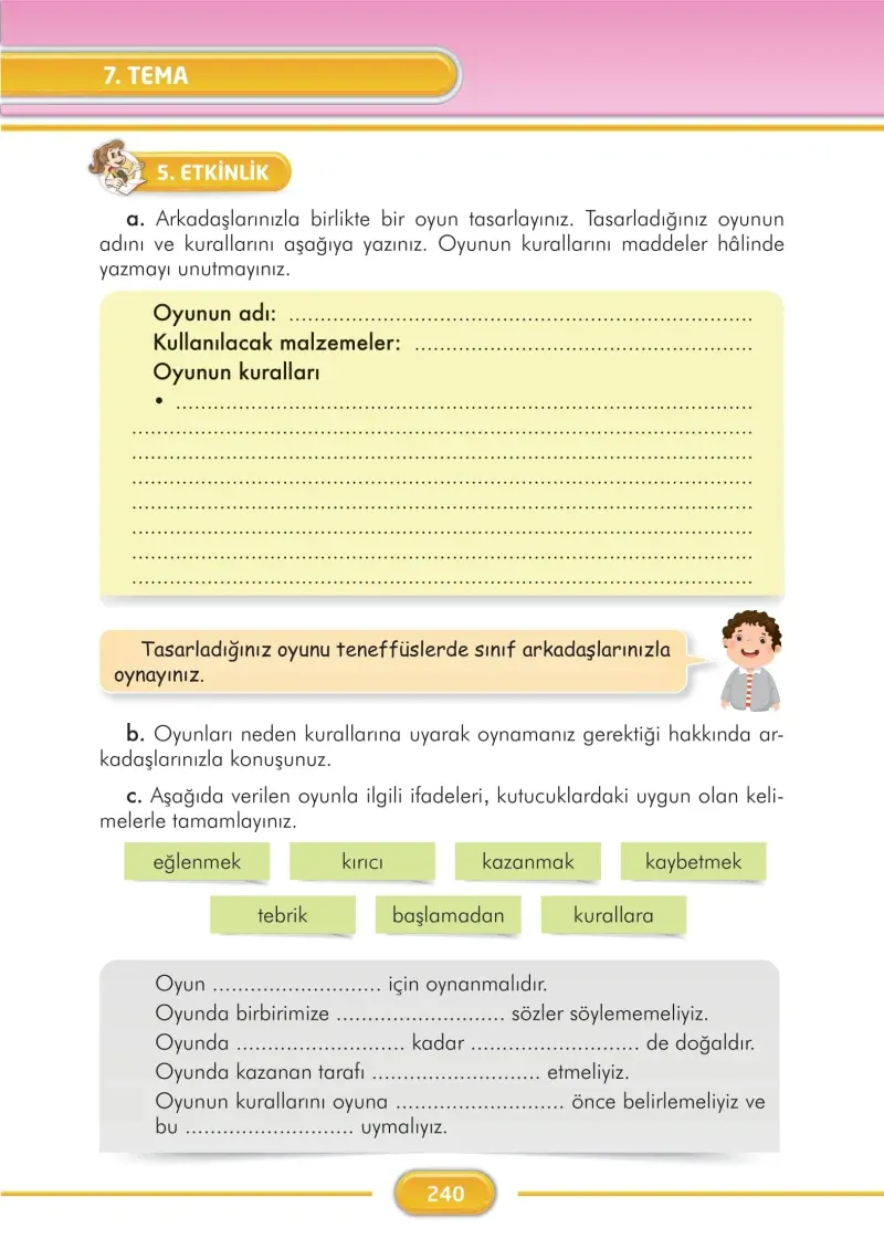 3. Sınıf Türkçe Ders Kitabı Cevapları İlke Yayınları Sayfa 240
