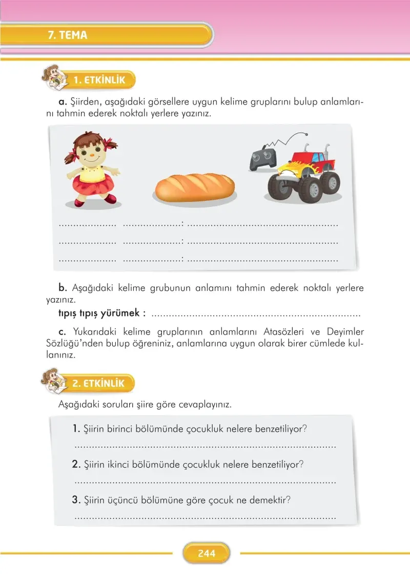3. Sınıf Türkçe Ders Kitabı Cevapları İlke Yayınları Sayfa 244