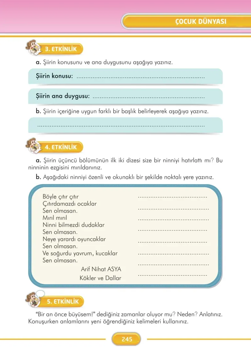 3. Sınıf Türkçe Ders Kitabı Cevapları İlke Yayınları Sayfa 245