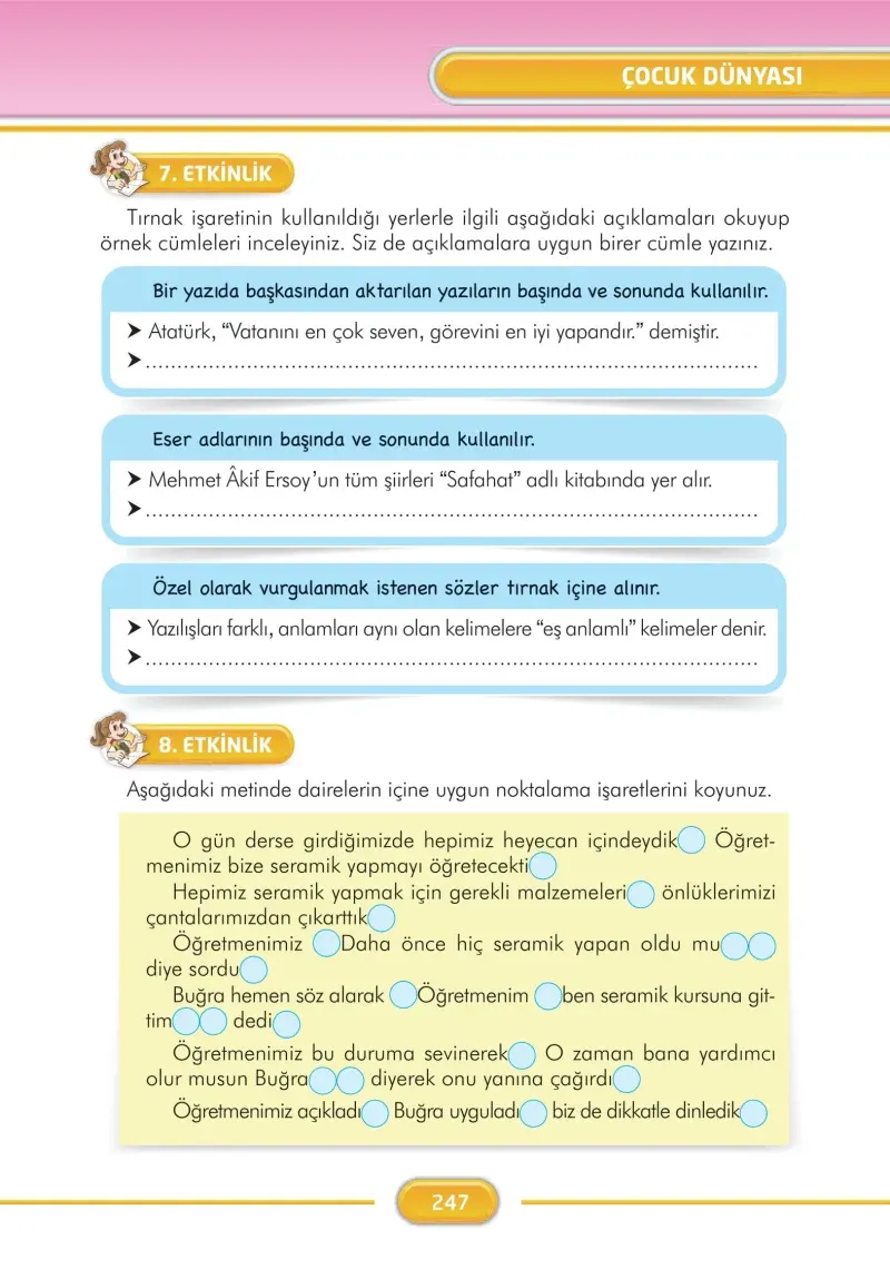 3. Sınıf Türkçe Ders Kitabı Cevapları İlke Yayınları Sayfa 247