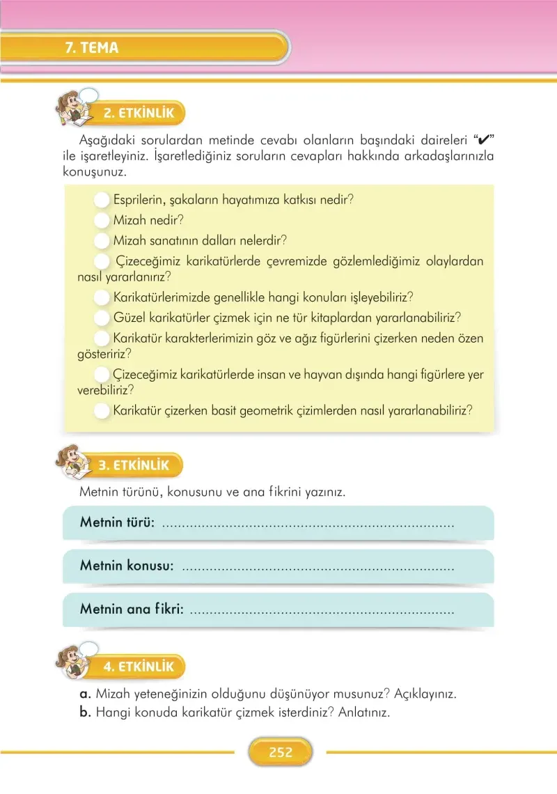 3. Sınıf Türkçe Ders Kitabı Cevapları İlke Yayınları Sayfa 252