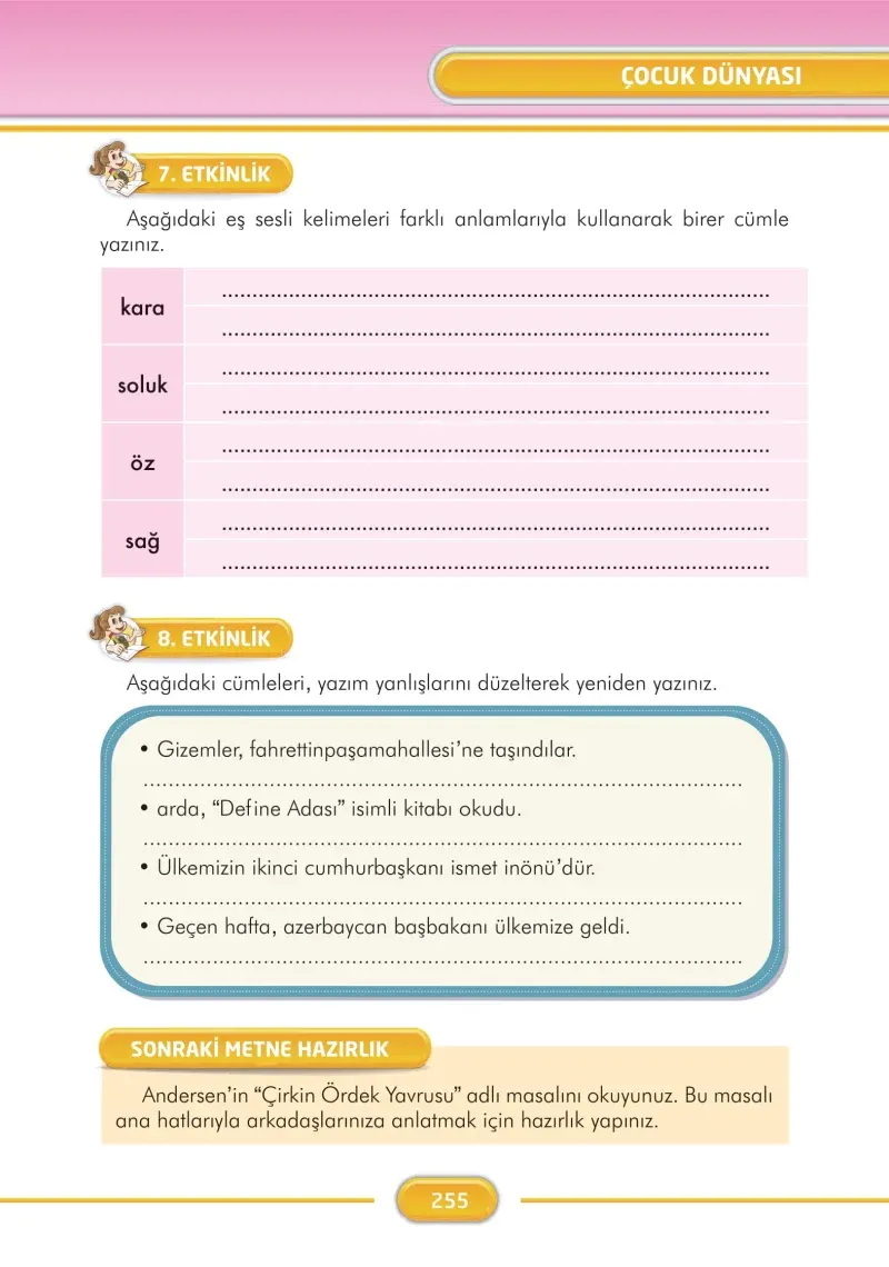 3. Sınıf Türkçe Ders Kitabı Cevapları İlke Yayınları Sayfa 255