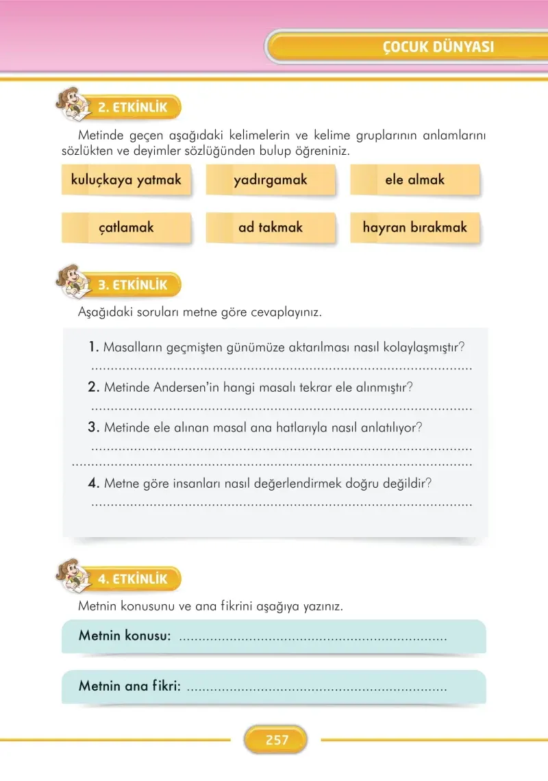 3. Sınıf Türkçe Ders Kitabı Cevapları İlke Yayınları Sayfa 257