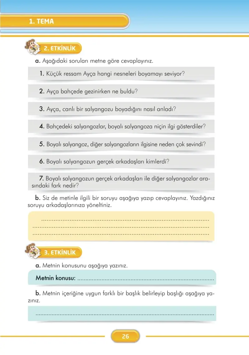 3. Sınıf Türkçe Ders Kitabı Cevapları İlke Yayınları Sayfa 26