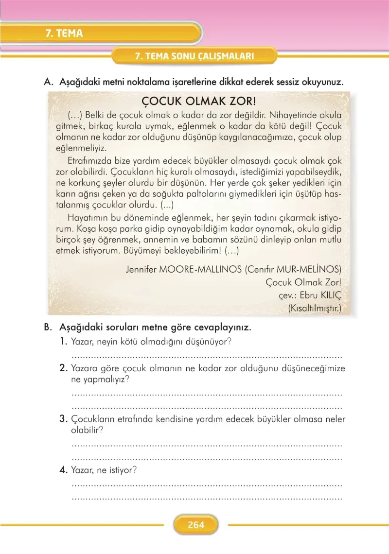 3. Sınıf Türkçe Ders Kitabı Cevapları İlke Yayınları Sayfa 264