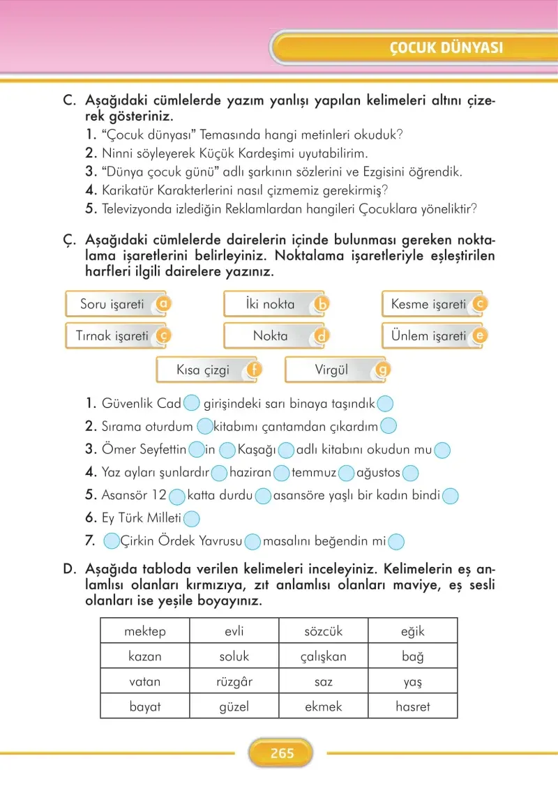 3. Sınıf Türkçe Ders Kitabı Cevapları İlke Yayınları Sayfa 265