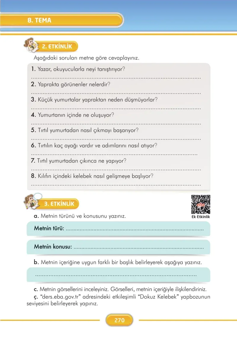 3. Sınıf Türkçe Ders Kitabı Cevapları İlke Yayınları Sayfa 270