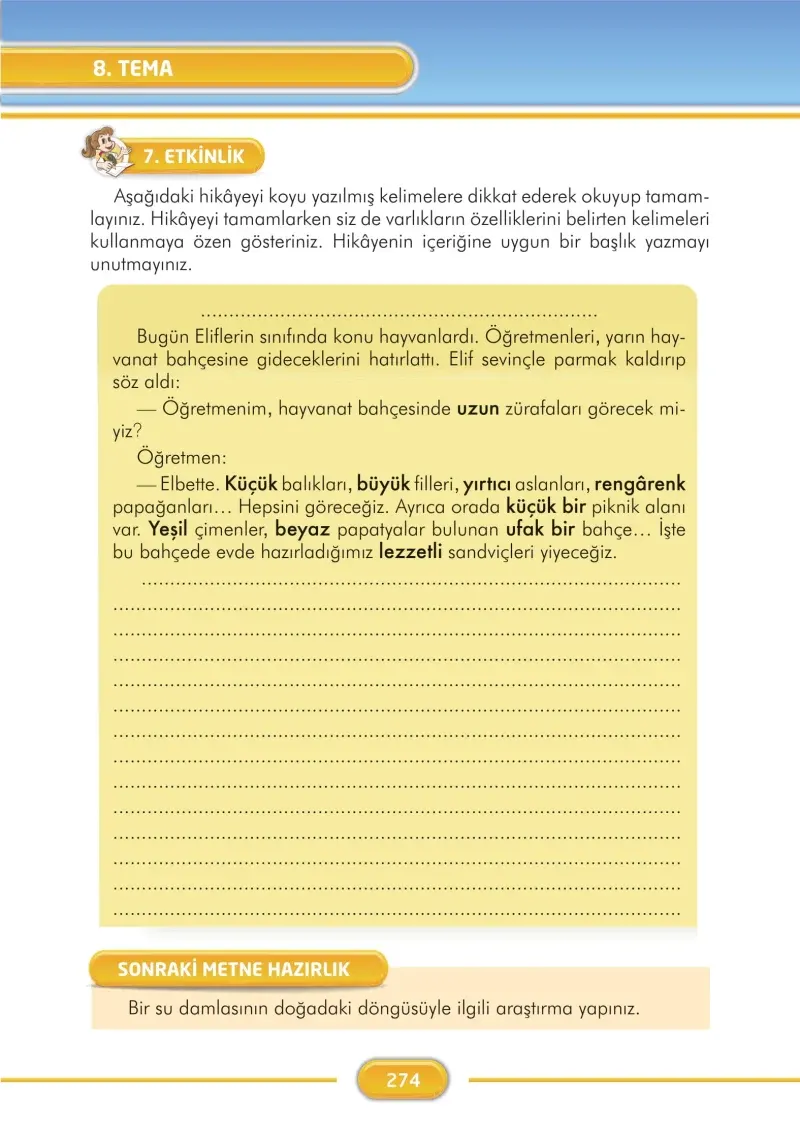 3. Sınıf Türkçe Ders Kitabı Cevapları İlke Yayınları Sayfa 274