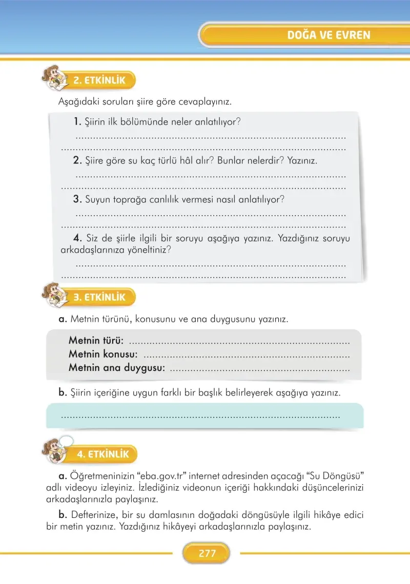 3. Sınıf Türkçe Ders Kitabı Cevapları İlke Yayınları Sayfa 277