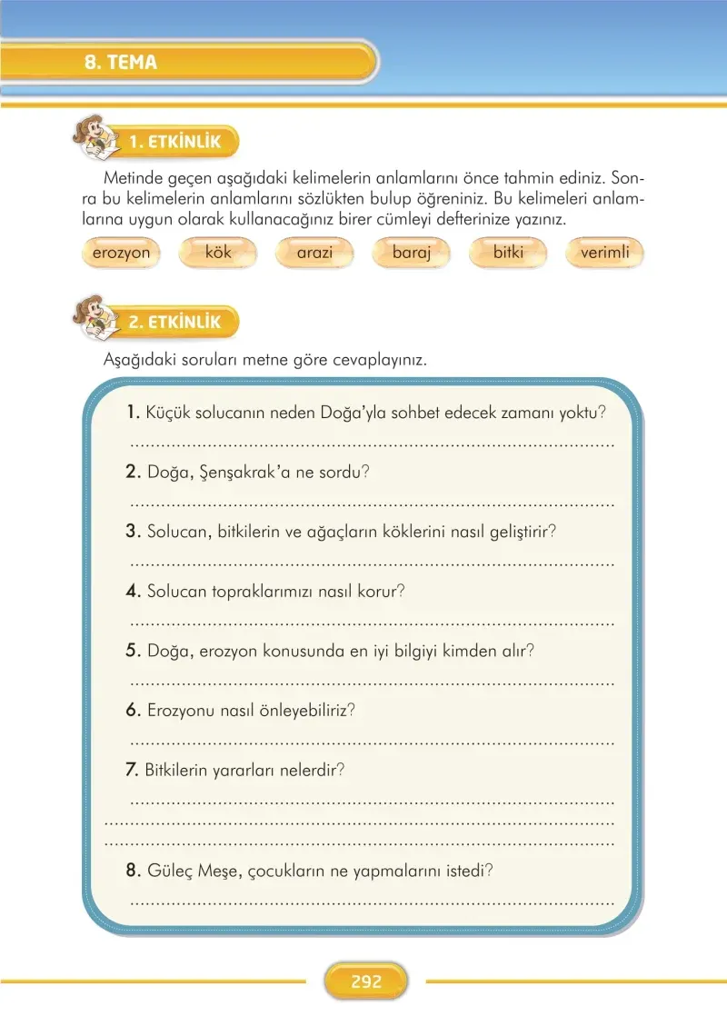 3. Sınıf Türkçe Ders Kitabı Cevapları İlke Yayınları Sayfa 292