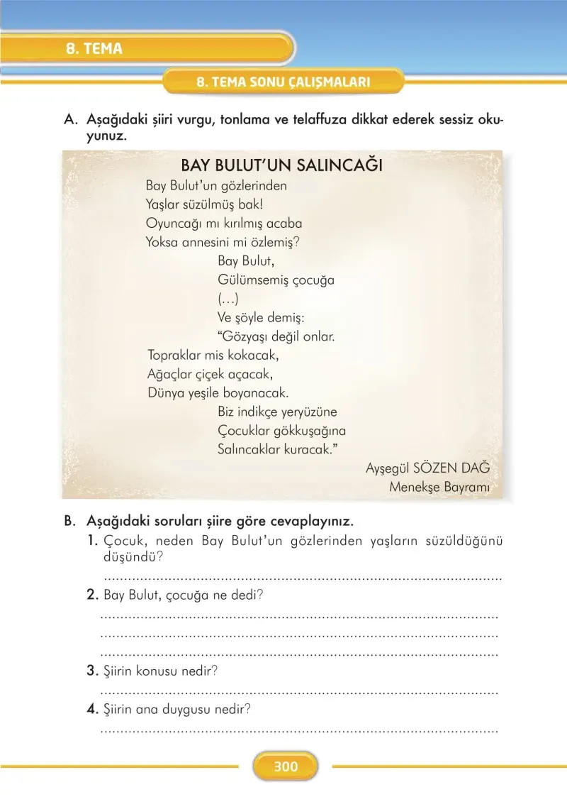3. Sınıf Türkçe Ders Kitabı Cevapları İlke Yayınları Sayfa 300