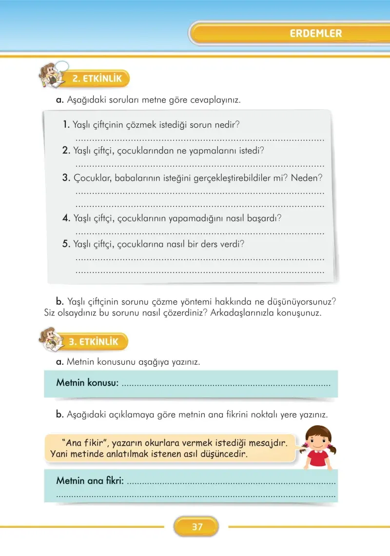 3. Sınıf Türkçe Ders Kitabı Cevapları İlke Yayınları Sayfa 37