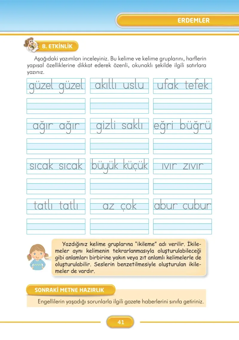 3. Sınıf Türkçe Ders Kitabı Cevapları İlke Yayınları Sayfa 41