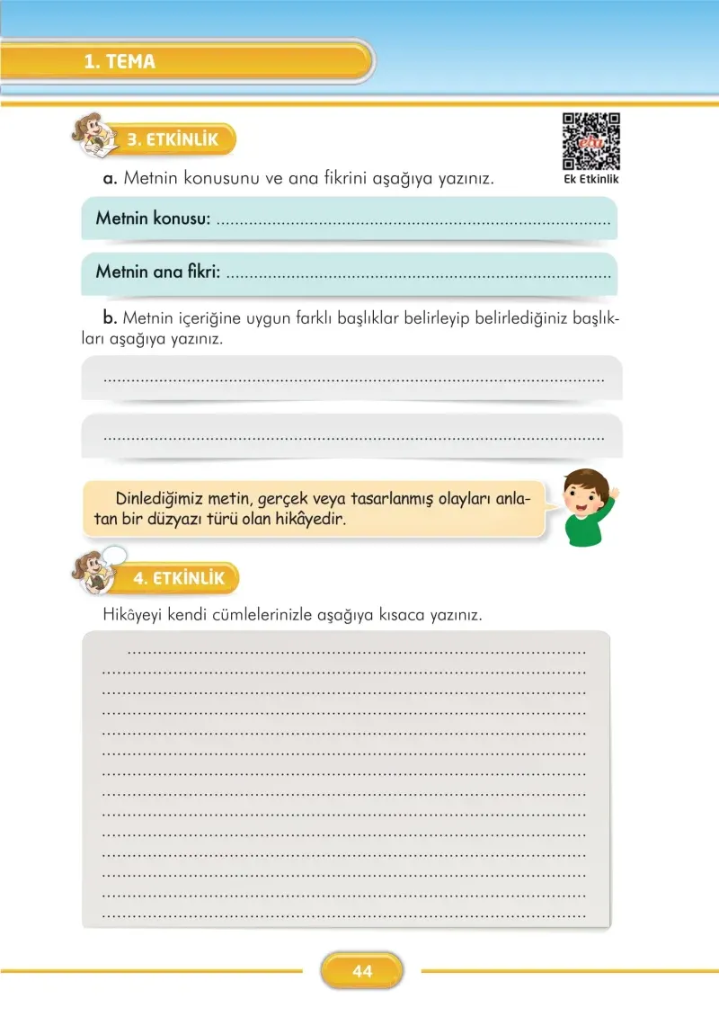 3. Sınıf Türkçe Ders Kitabı Cevapları İlke Yayınları Sayfa 44
