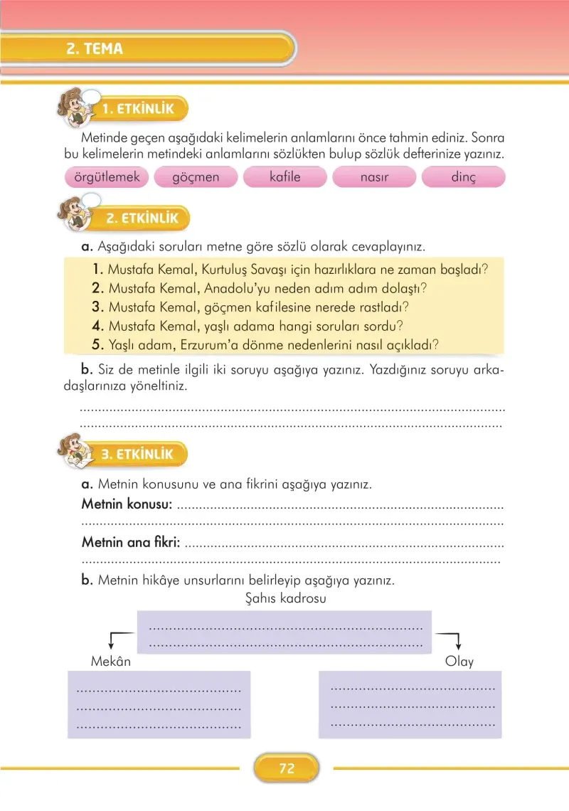 3. Sınıf Türkçe Ders Kitabı Cevapları İlke Yayınları Sayfa 72
