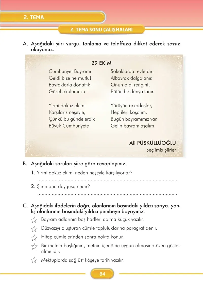 3. Sınıf Türkçe Ders Kitabı Cevapları İlke Yayınları Sayfa 84