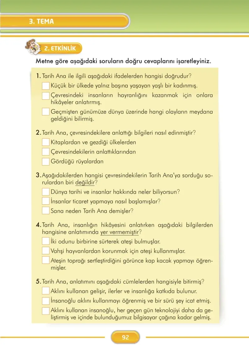 3. Sınıf Türkçe Ders Kitabı Cevapları İlke Yayınları Sayfa 92