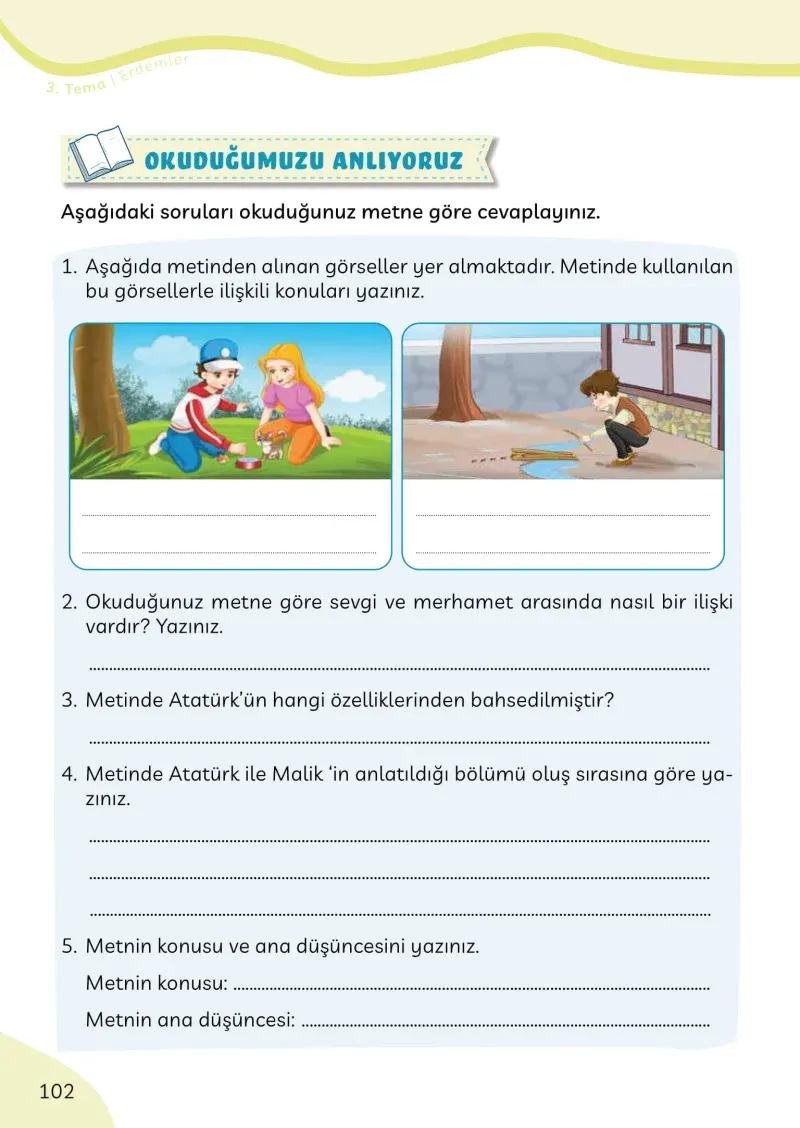 3. Sınıf Türkçe Ders Kitabı Cevapları Meb Yayınları Sayfa 102