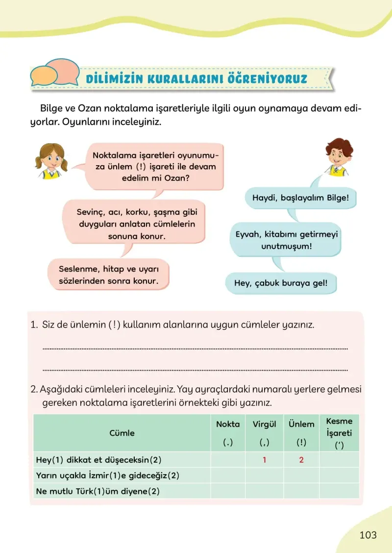 3. Sınıf Türkçe Ders Kitabı Cevapları Meb Yayınları Sayfa 103