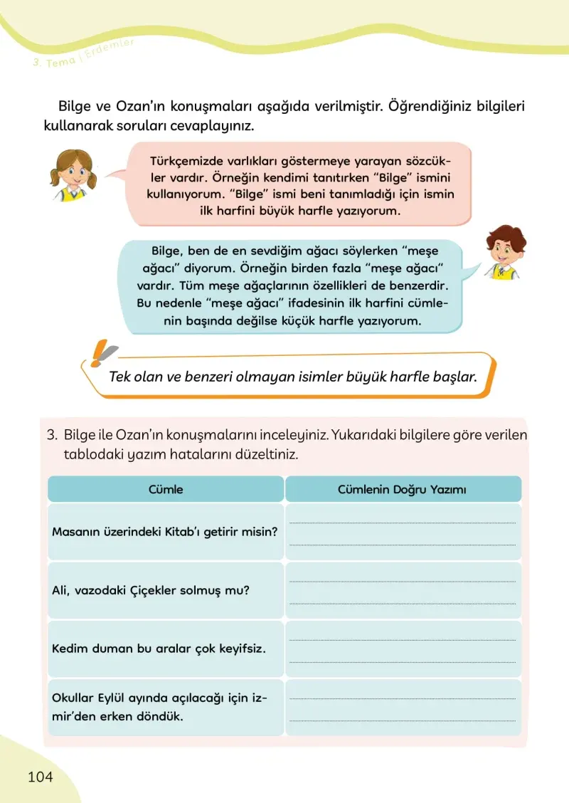 3. Sınıf Türkçe Ders Kitabı Cevapları Meb Yayınları Sayfa 104