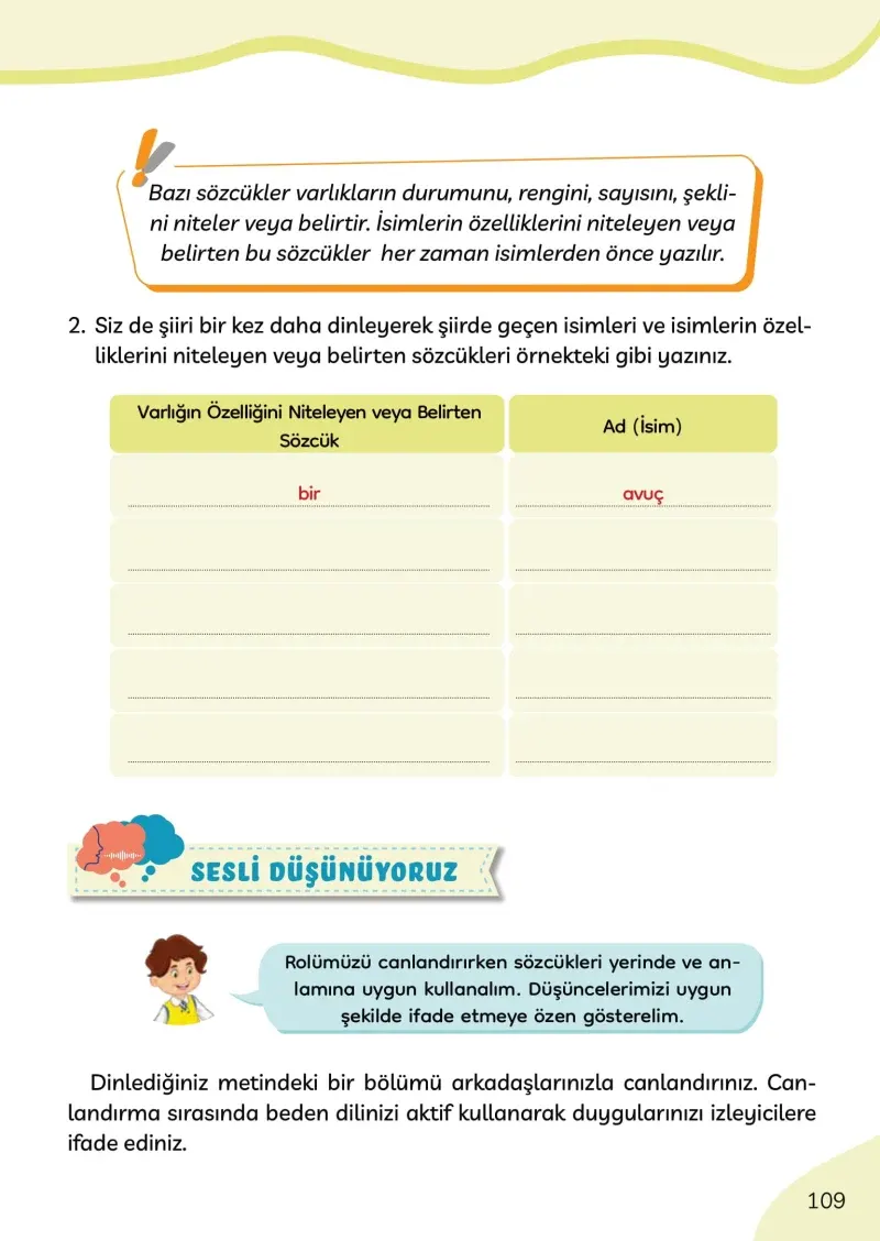 3. Sınıf Türkçe Ders Kitabı Cevapları Meb Yayınları Sayfa 109
