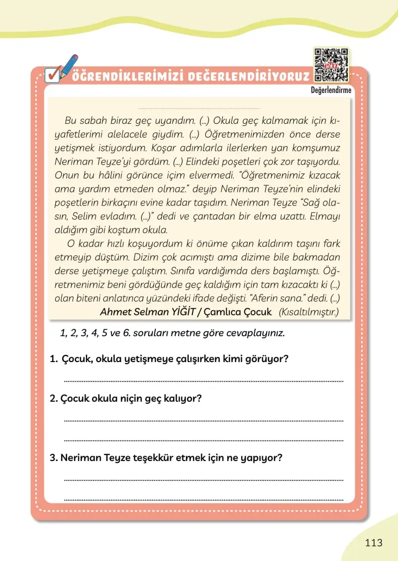 3. Sınıf Türkçe Ders Kitabı Cevapları Meb Yayınları Sayfa 113