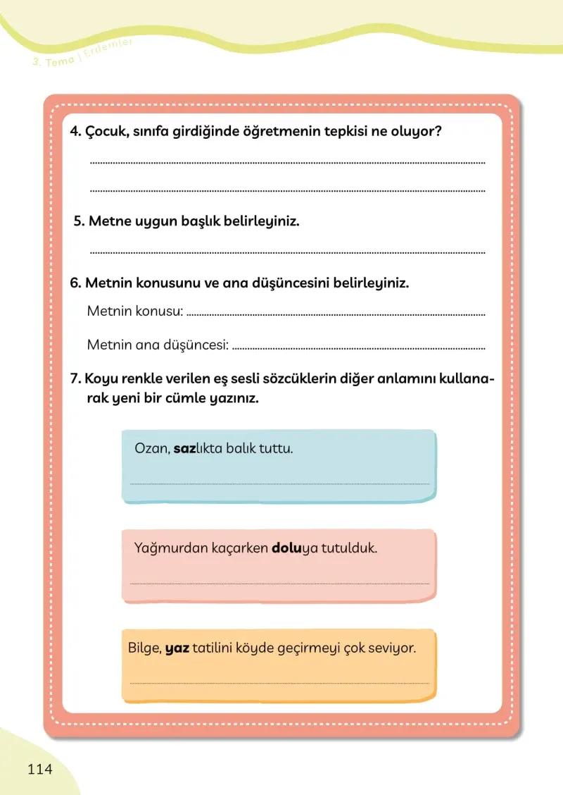 3. Sınıf Türkçe Ders Kitabı Cevapları Meb Yayınları Sayfa 114