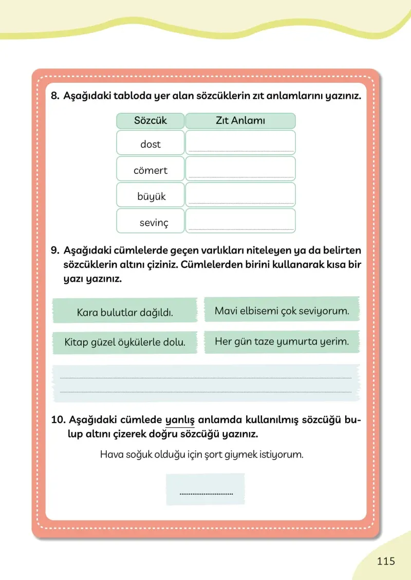 3. Sınıf Türkçe Ders Kitabı Cevapları Meb Yayınları Sayfa 115
