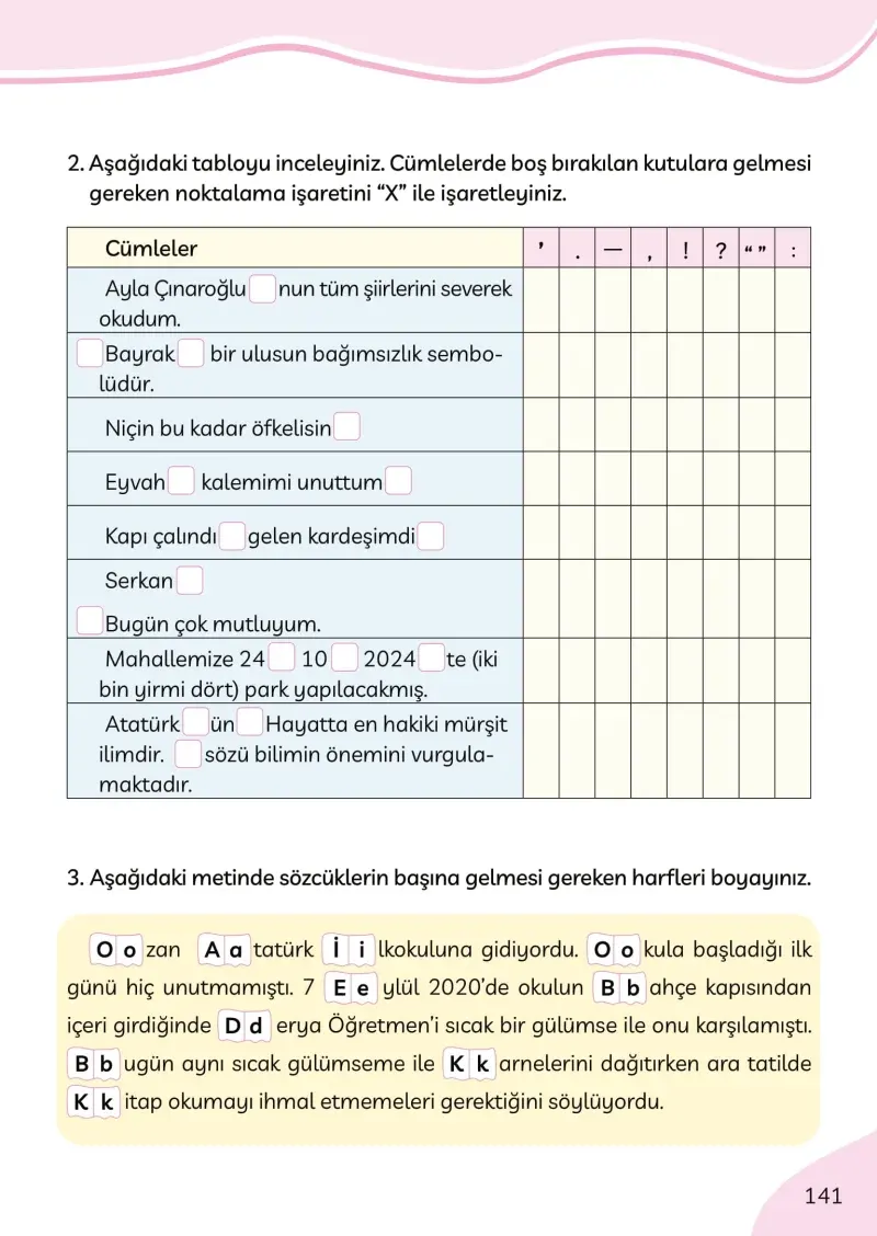 3. Sınıf Türkçe Ders Kitabı Cevapları Meb Yayınları Sayfa 141