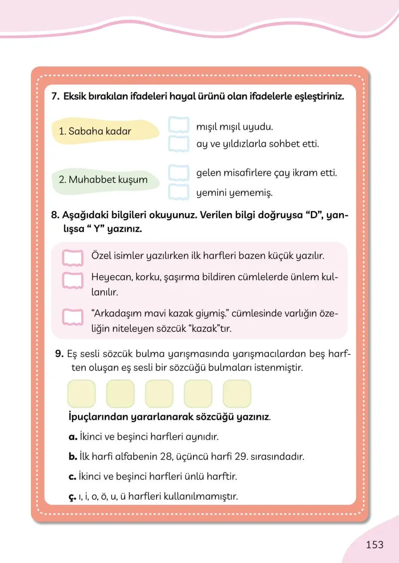 3. Sınıf Türkçe Ders Kitabı Cevapları Meb Yayınları Sayfa 153